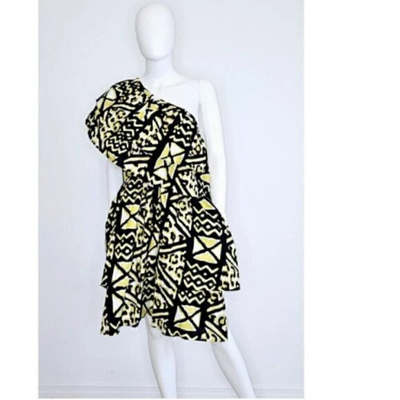 AFRICAN ANKARA STYLE PRINT COTTON WOMEN MID LENGTH DRESS SUNDRESS - Picture 1 of 1